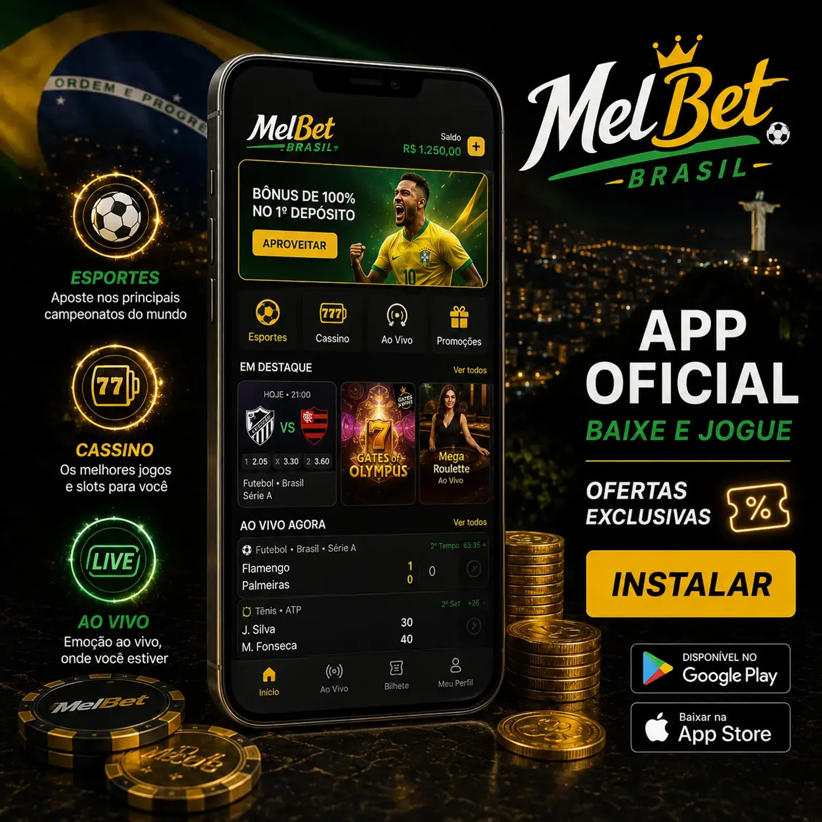 Infográfico com nota final e resumo da review da MelBet.webp